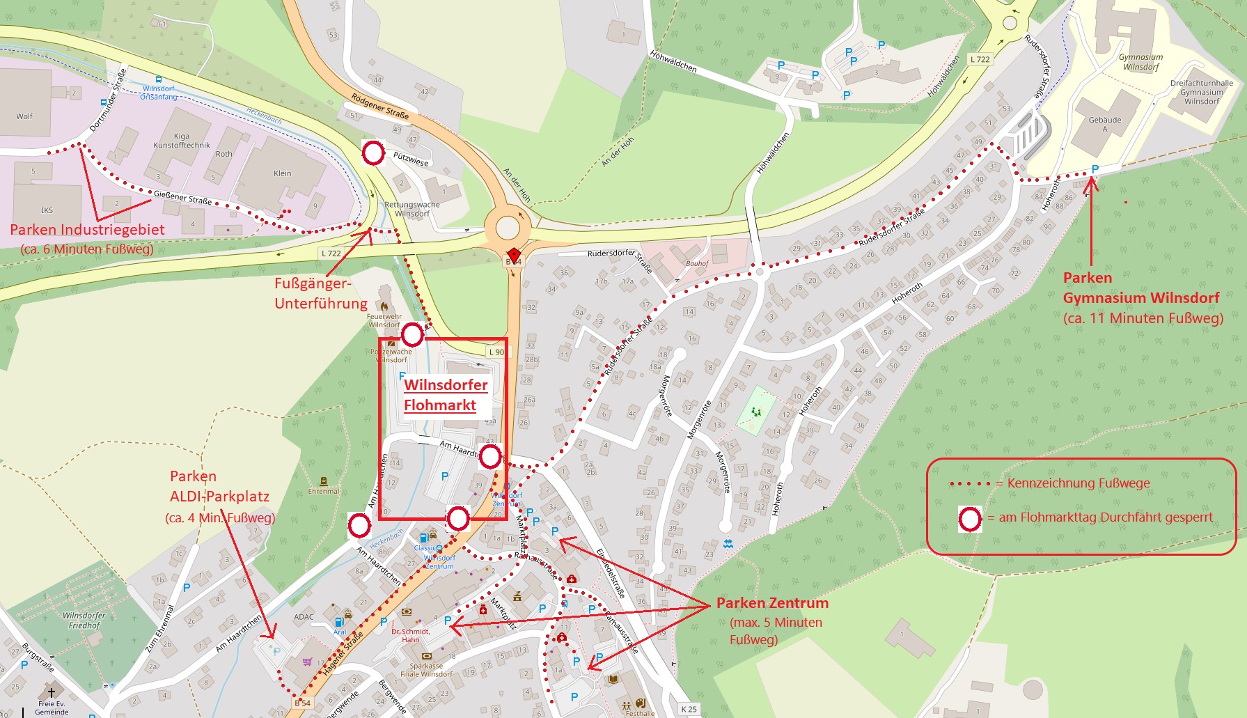 Besucherparkplätze im Zentrum und im Industriegebiet